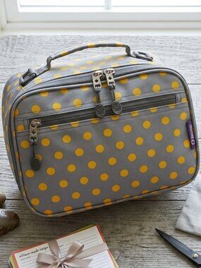 J World NWT Grey & Yellow Polka Dot Insulated Lunch Bag - Detachable Strap